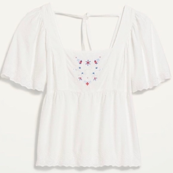 Old Navy Clip Dot / Swiss-Dot Flutter Sleeve Tie Back Top NEW! - Picture 4 of 9